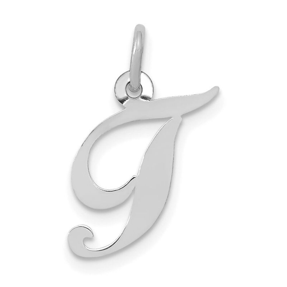 10k White Gold Small Fancy Script Initial T Charm - image 1